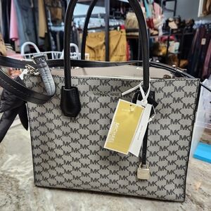 Michael Kors Gray MK Signature Satchel with Black Trim